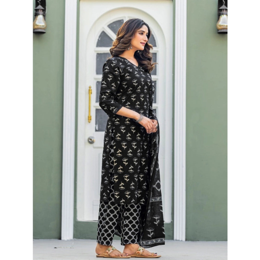 Women's Cotton Blend Printed Kurti — Black