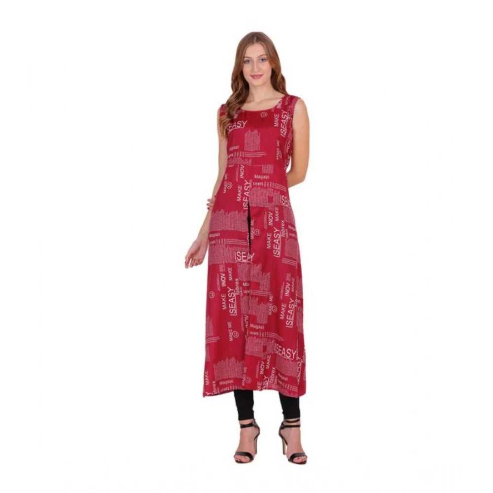 Women's Casual Crepe Sleeveless Slit Dress — Maroon