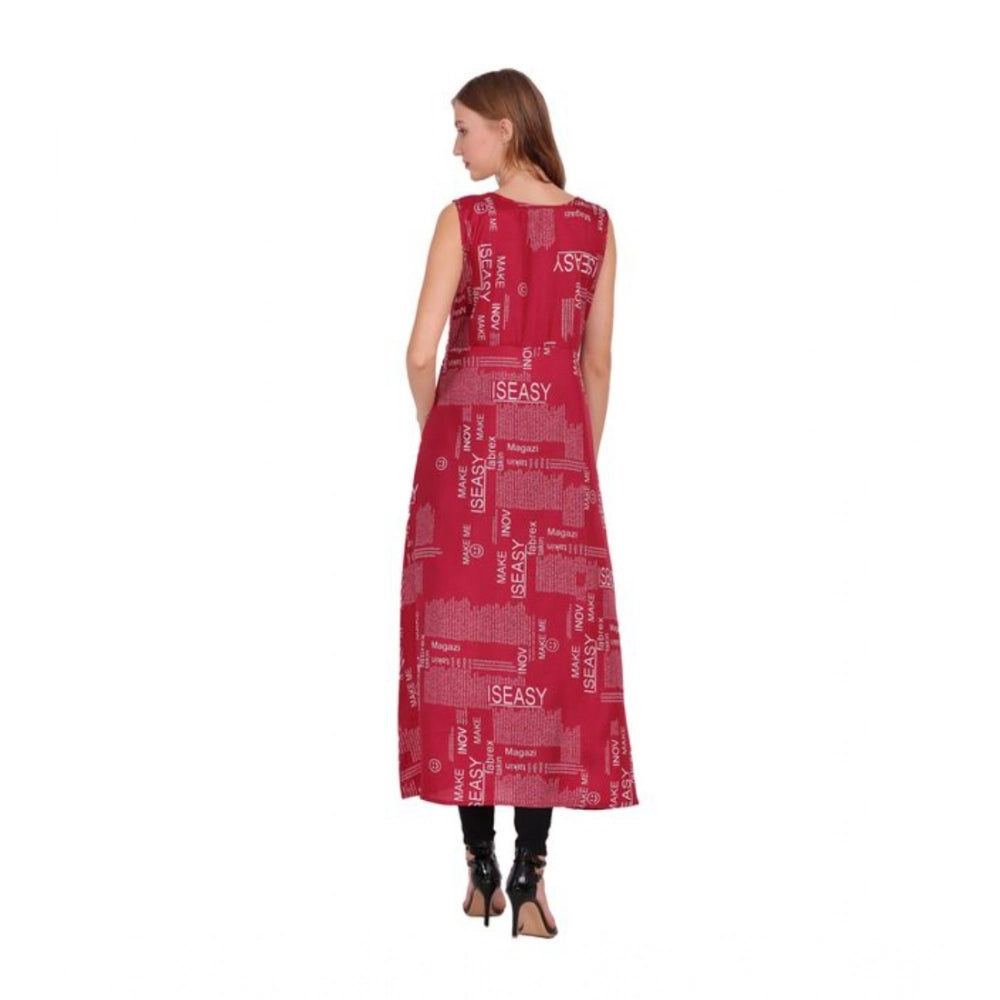 Women's Casual Crepe Sleeveless Slit Dress — Maroon