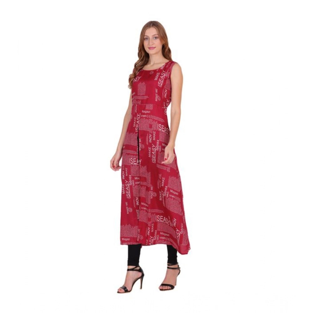 Women's Casual Crepe Sleeveless Slit Dress — Maroon