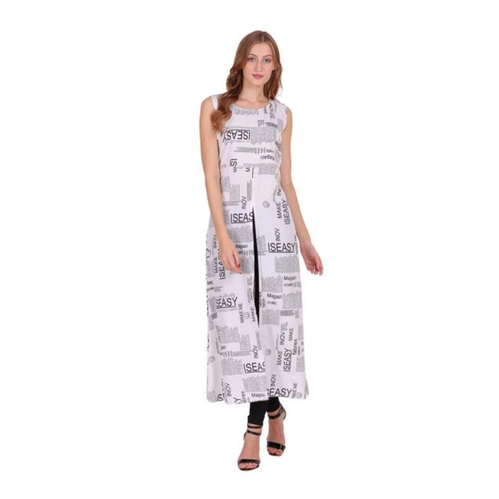 Women's Casual Crepe Sleeveless Slit Dress — White