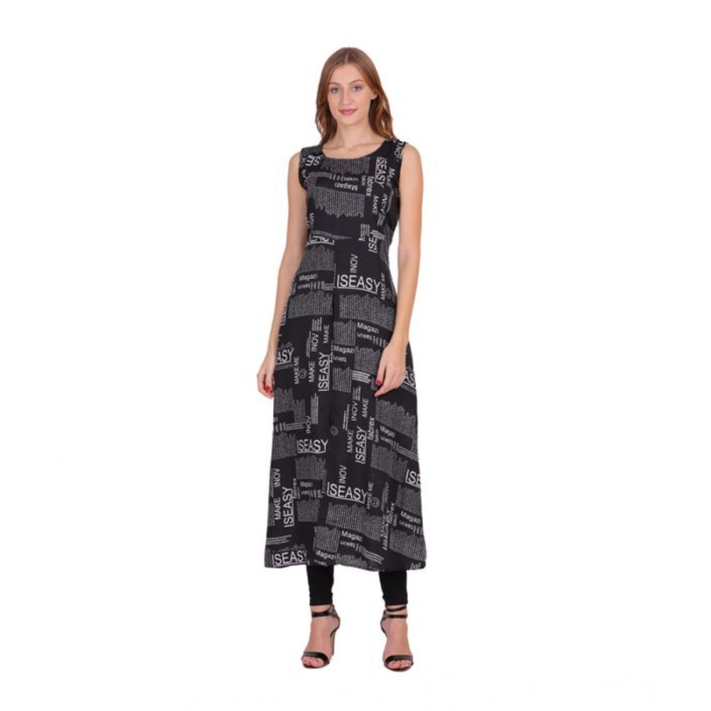 Women's Casual Crepe Sleeveless Slit Dress — Black