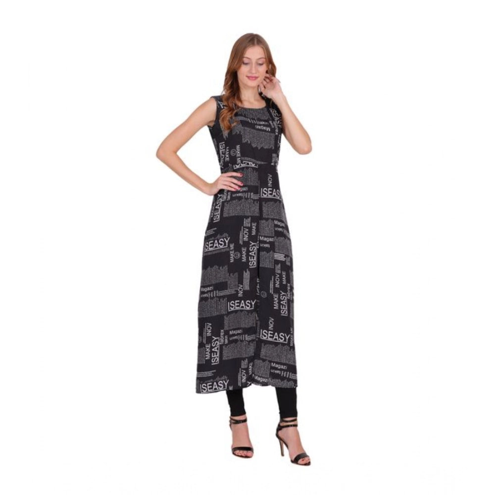 Women's Casual Crepe Sleeveless Slit Dress — Black