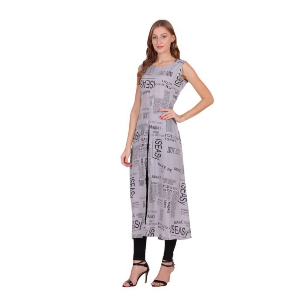 Women's Casual Crepe Sleeveless Slit Dress — Light Grey
