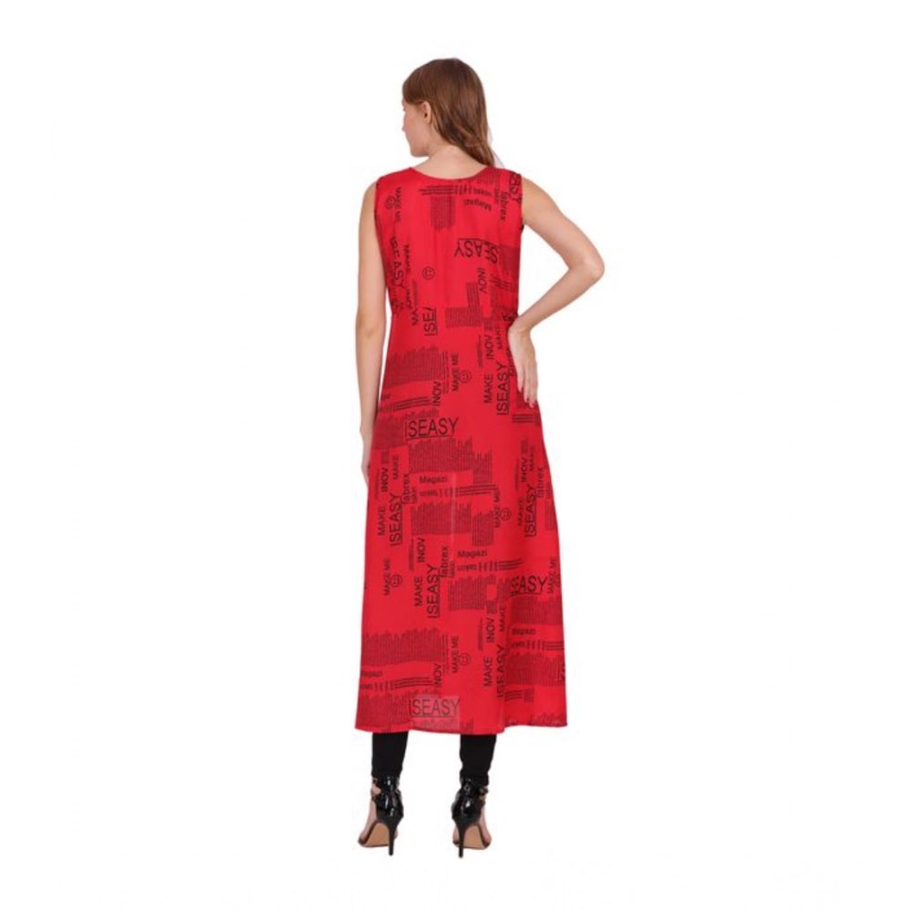 Women's Casual Crepe Sleeveless Slit Dress — Red