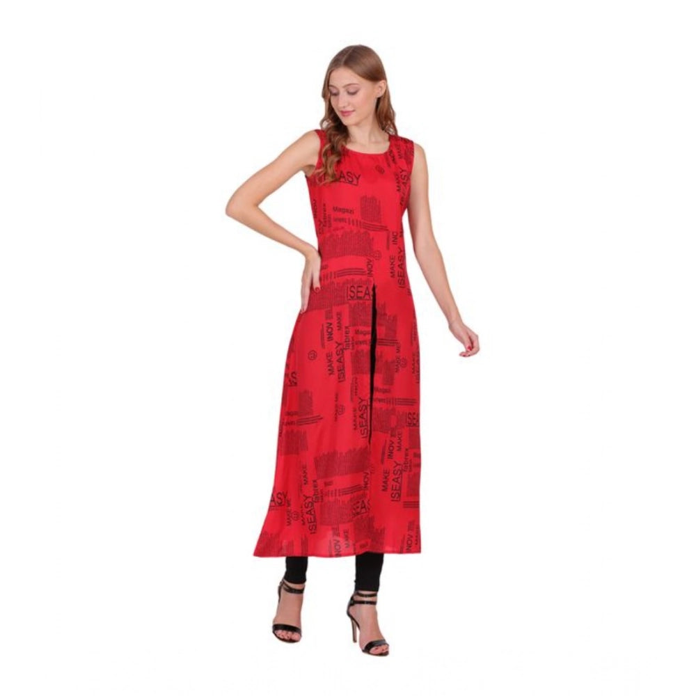 Women's Casual Crepe Sleeveless Slit Dress — Red