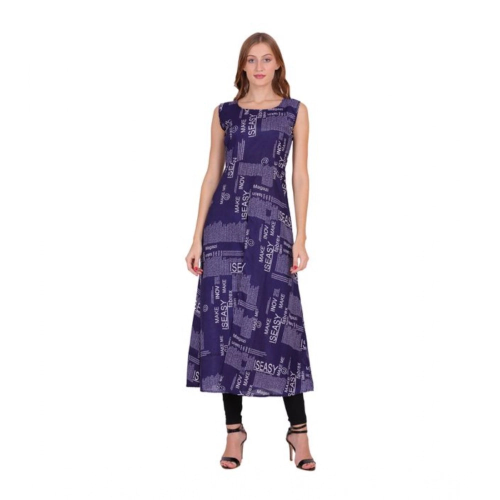 Women's Casual Crepe Sleeveless Slit Dress — Navy Blue