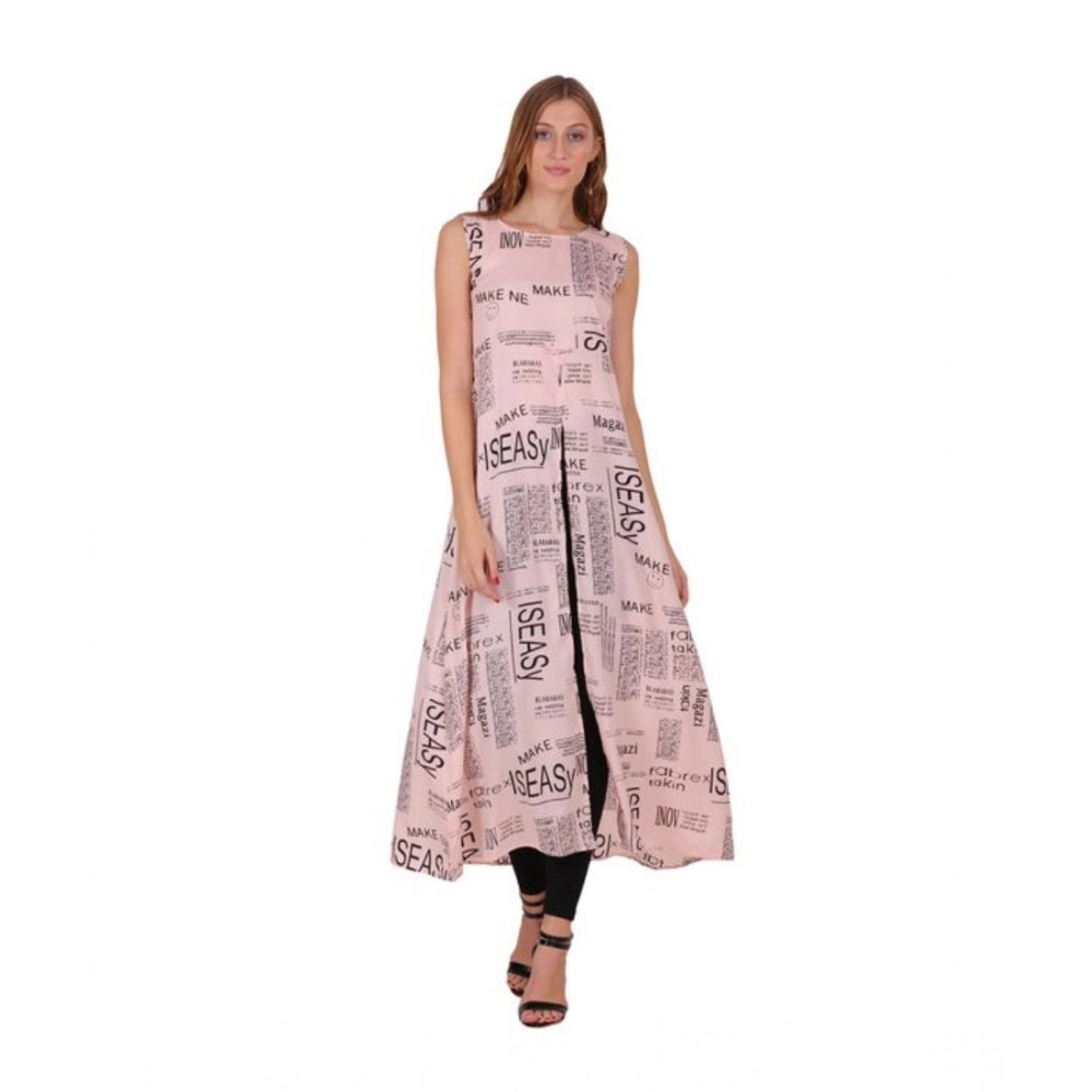 Women's Casual Crepe Sleeveless Slit Dress — Light Pink