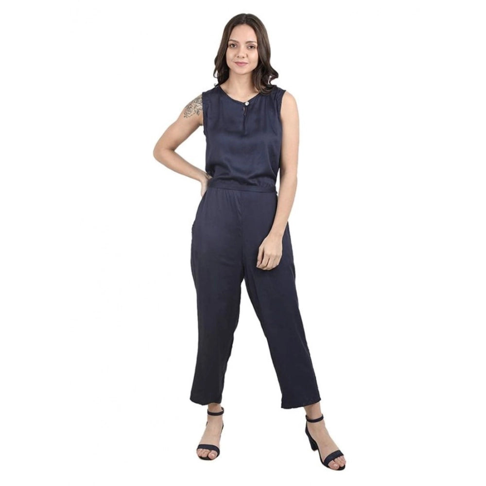 Women's Casual Crepe Sleeveless Jump Suit — Navy Blue
