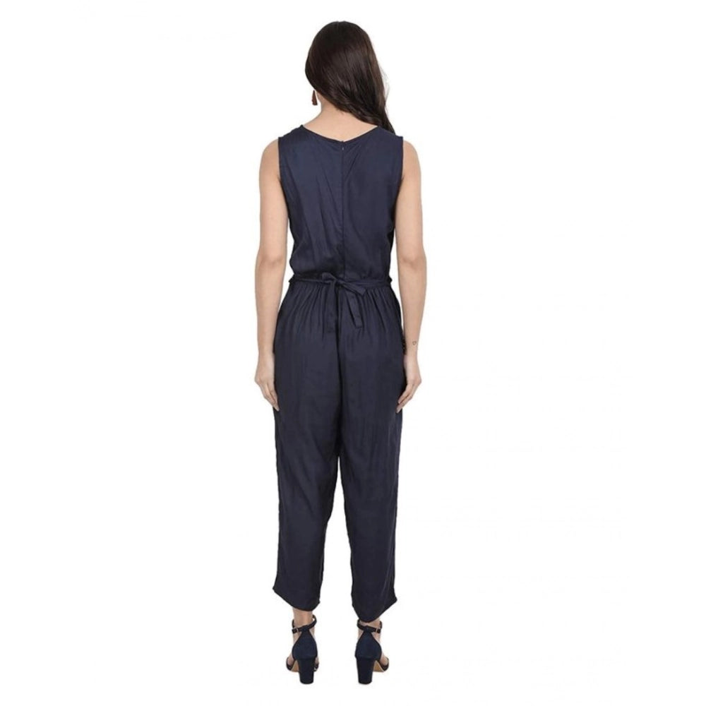 Women's Casual Crepe Sleeveless Jump Suit — Navy Blue
