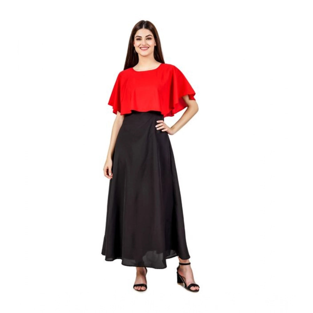 Women's Casual Crepe Sleeveless Cape Dress — Red