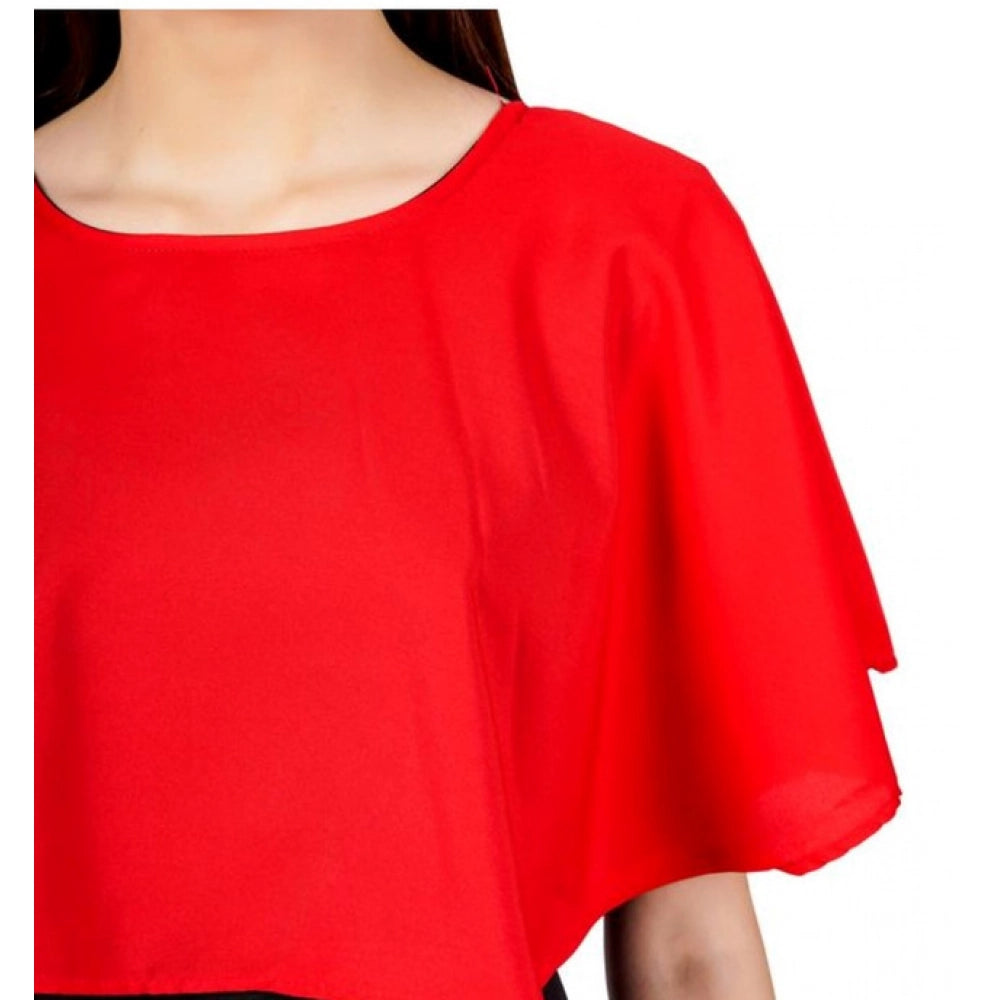 Women's Casual Crepe Sleeveless Cape Dress — Red