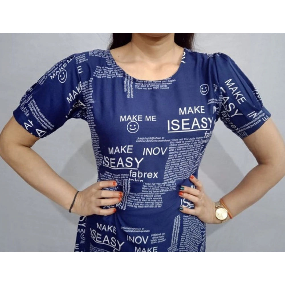 Women's Casual Crepe Half Sleeves Dress — Blue