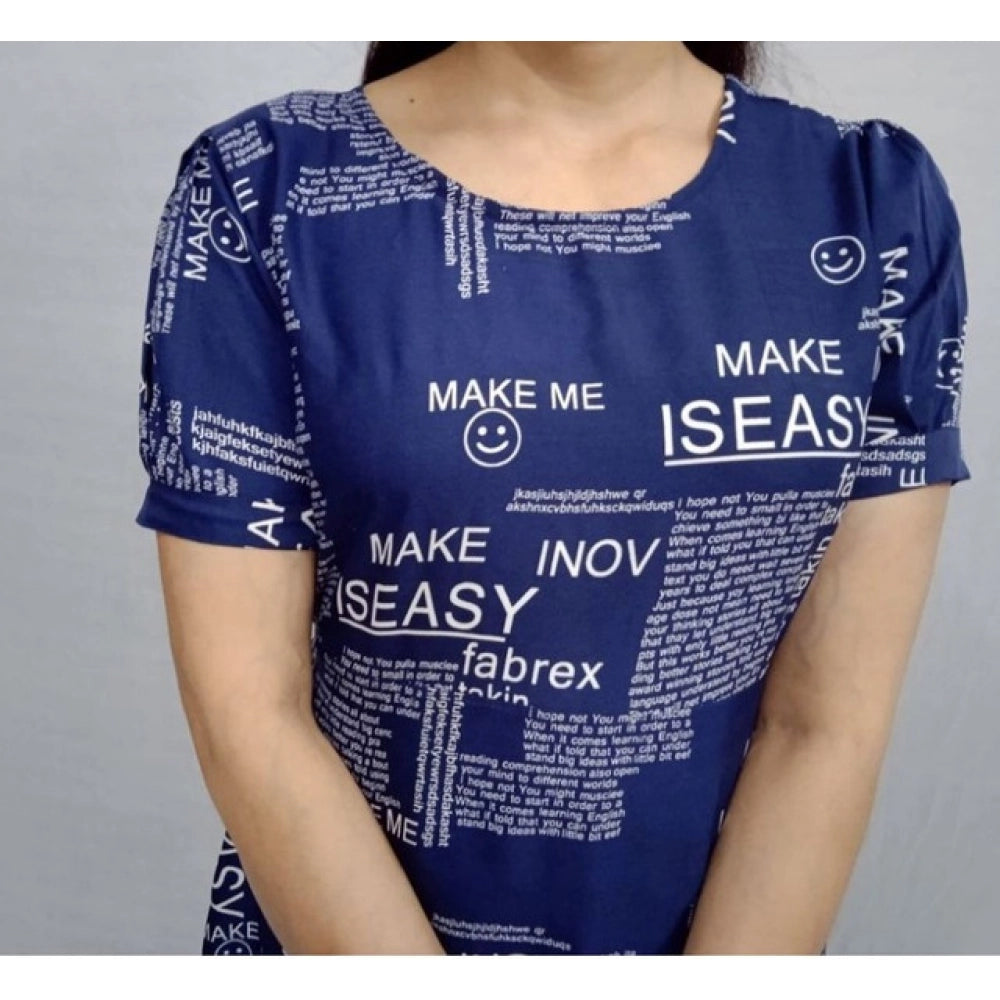 Women's Casual Crepe Half Sleeves Dress — Blue