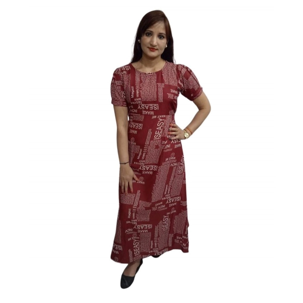Women's Casual Crepe Half Sleeves Dress — Maroon
