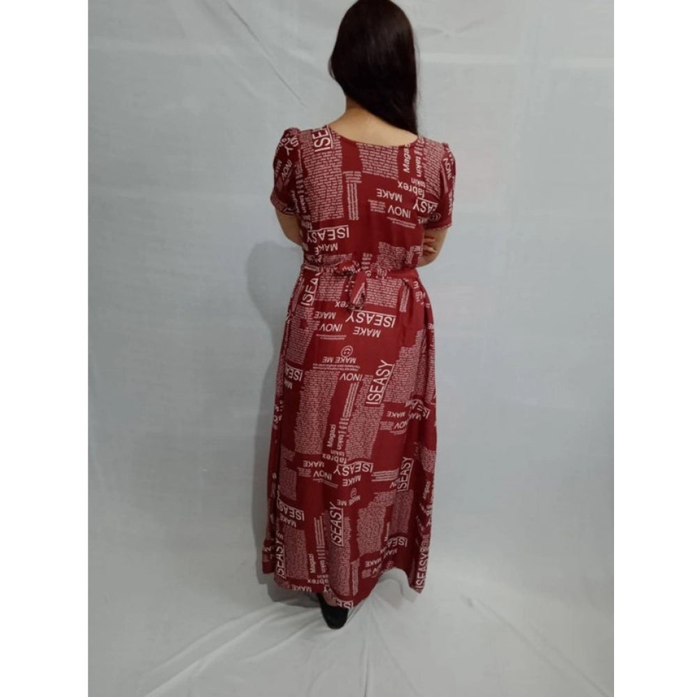 Women's Casual Crepe Half Sleeves Dress — Maroon