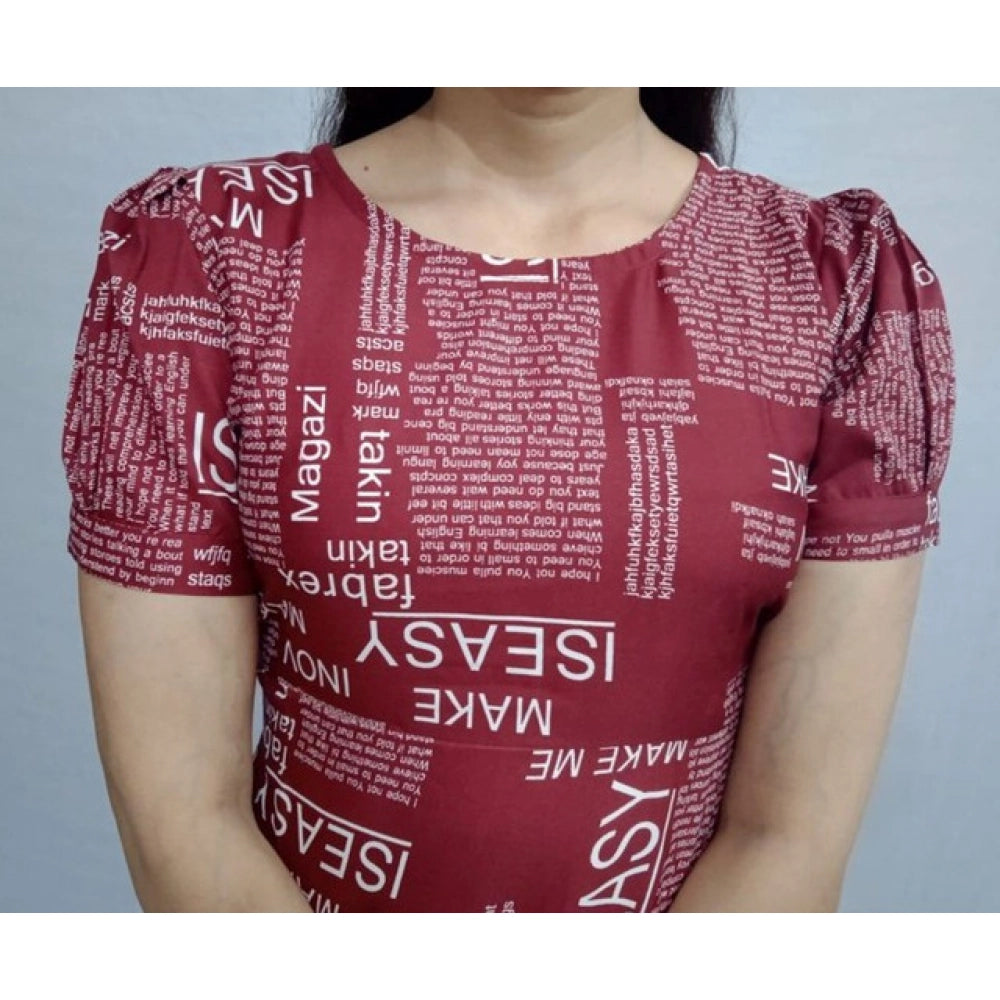 Women's Casual Crepe Half Sleeves Dress — Maroon