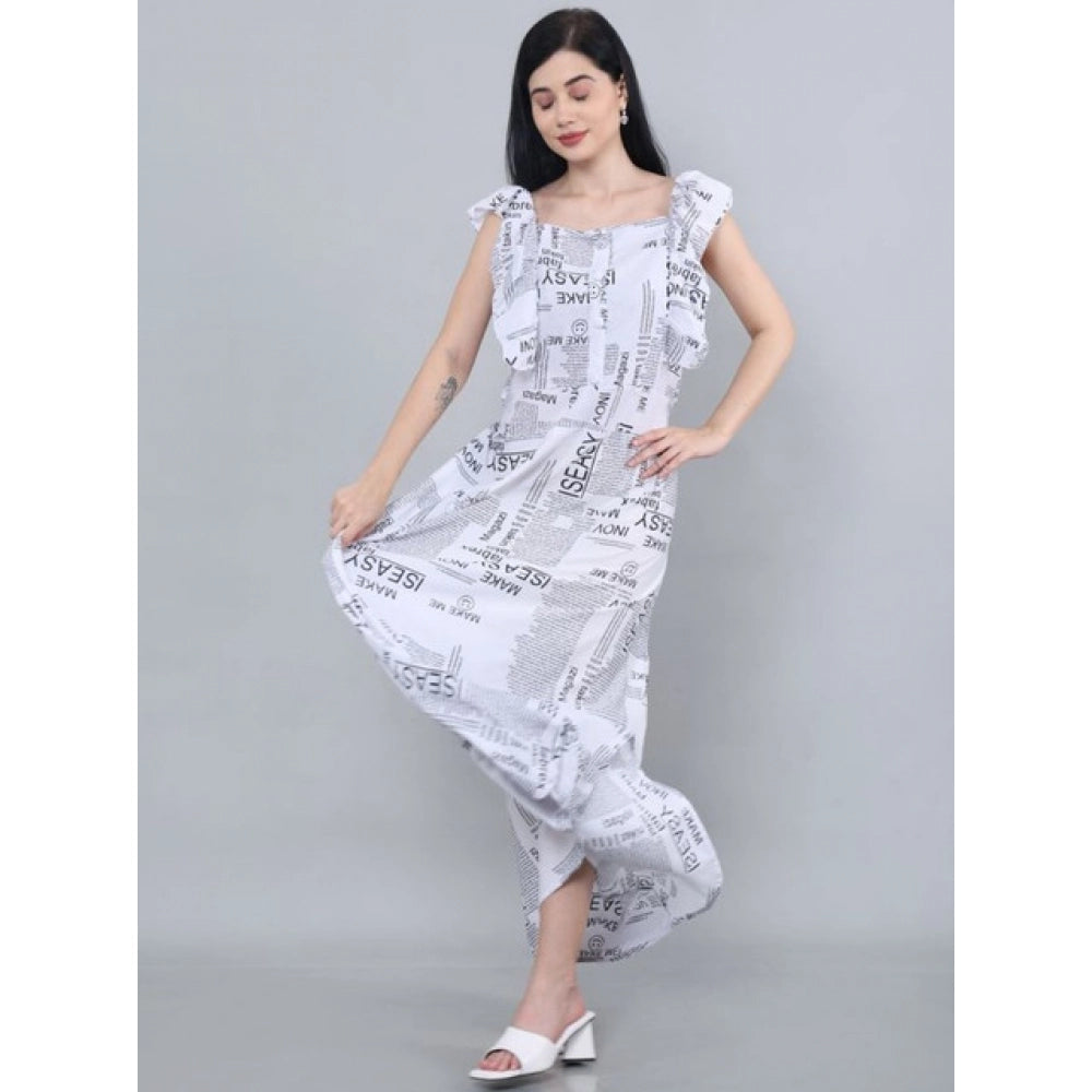 Women's Casual Crepe Sleeveless Dress — White