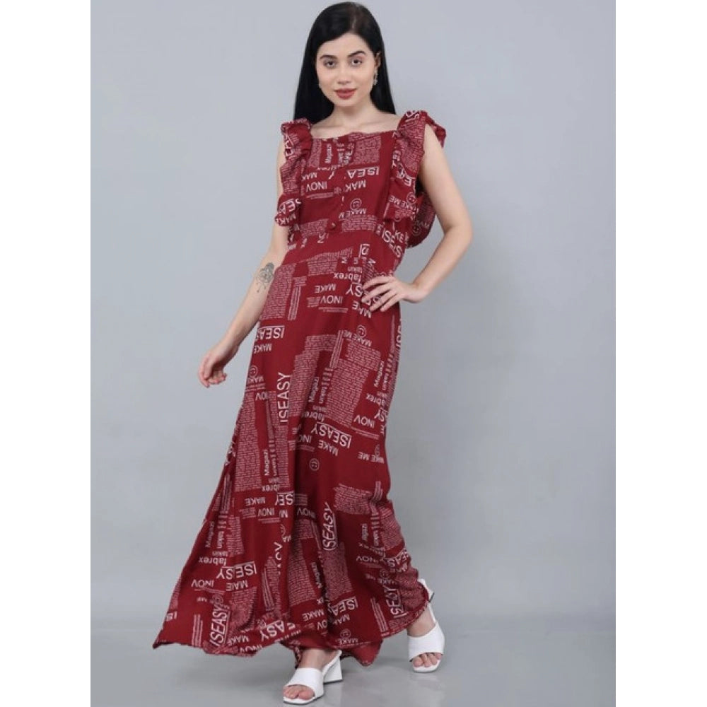 Women's Casual Crepe Sleeveless Dress — Maroon