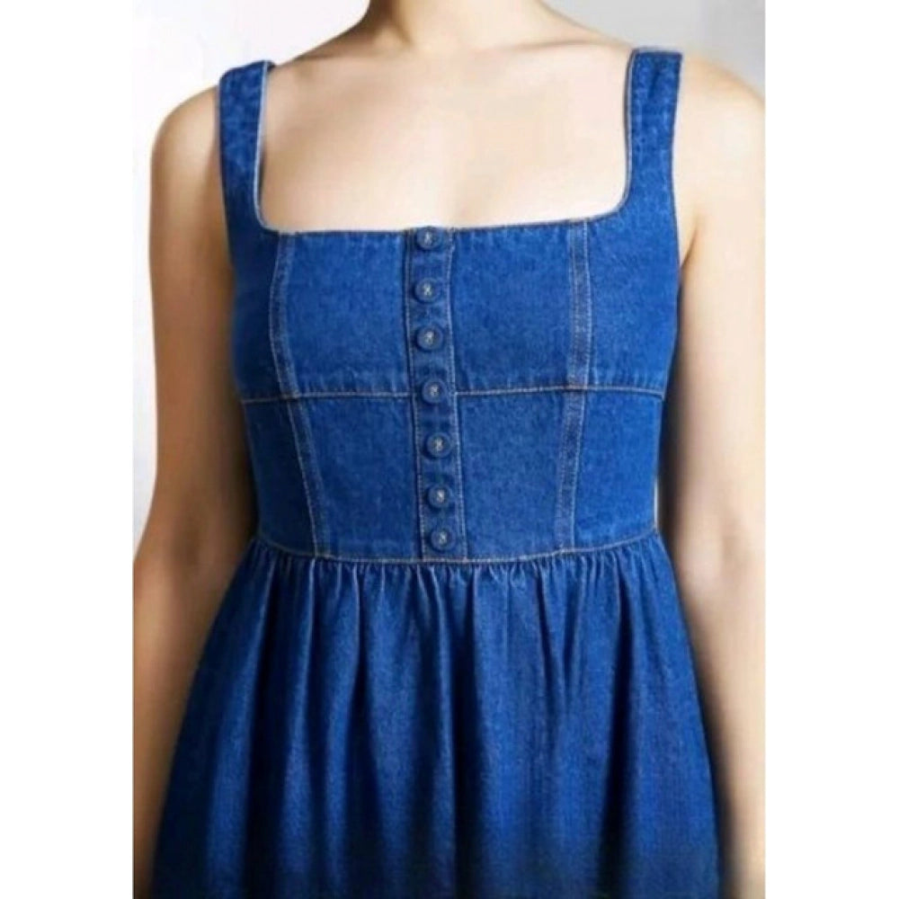 Women's Casual Denim Sleeveless Dress — Blue · 86_L