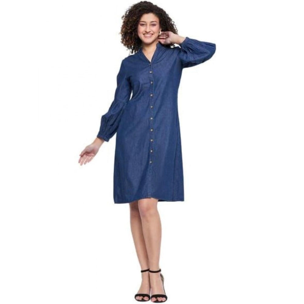Women's Casual Denim Full Sleeve Dress — Blue
