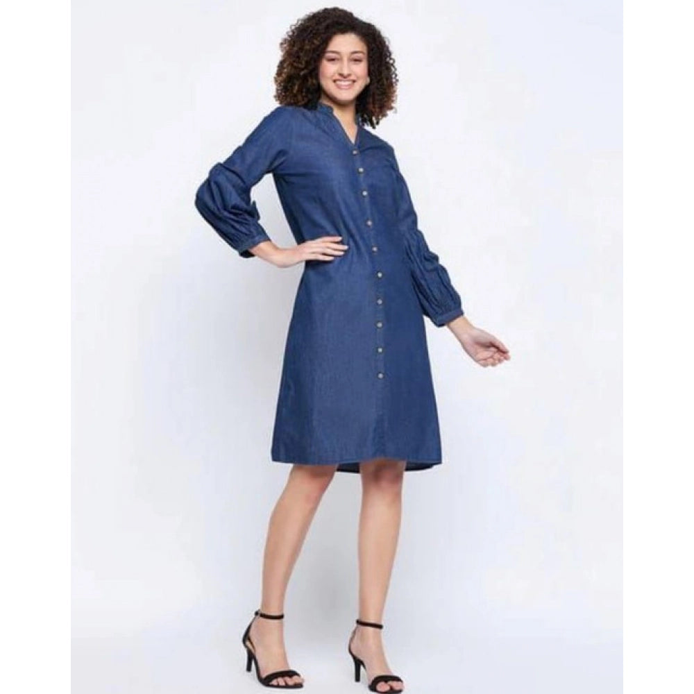 Women's Casual Denim Full Sleeve Dress — Blue