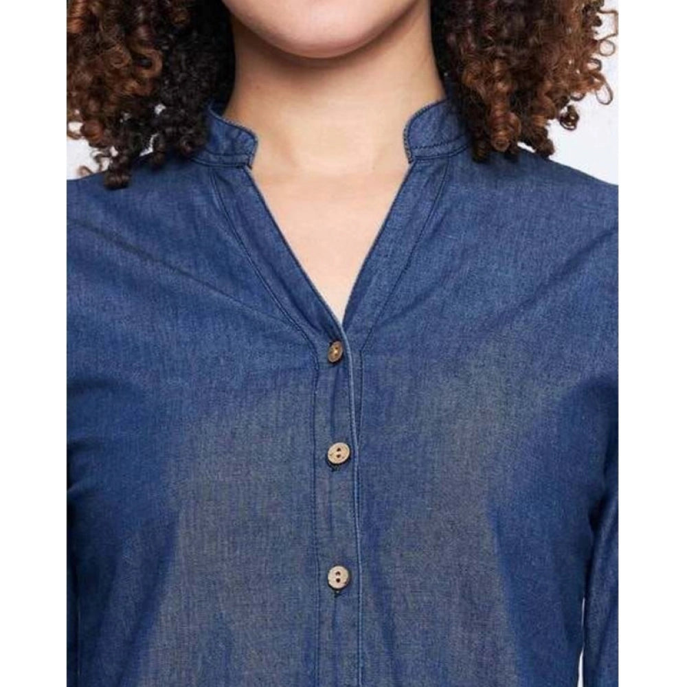Women's Casual Denim Full Sleeve Dress — Blue