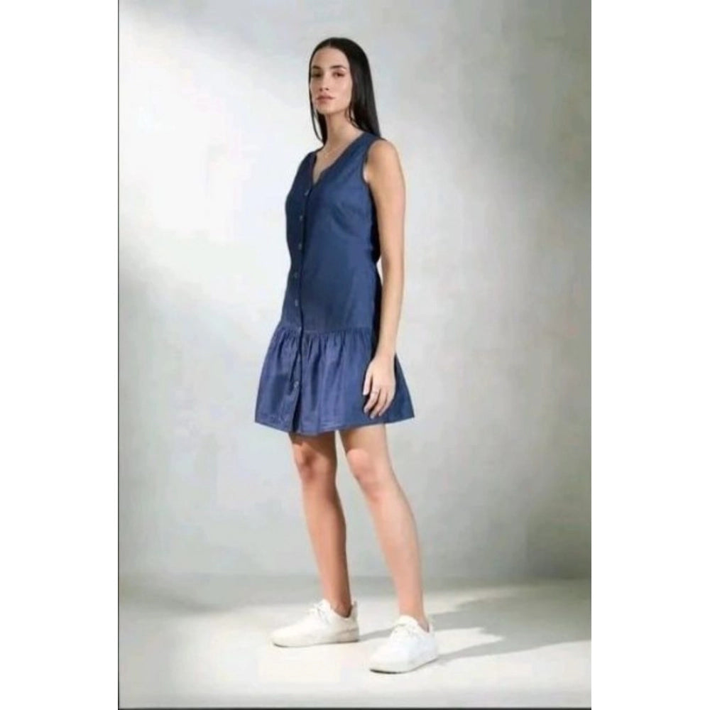 Women's Casual Denim Sleeveless Dress — Blue · 89_L