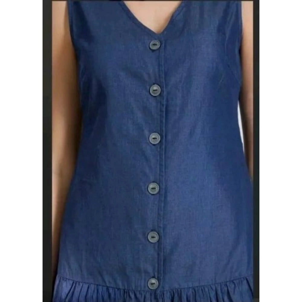 Women's Casual Denim Sleeveless Dress — Blue · 89_L