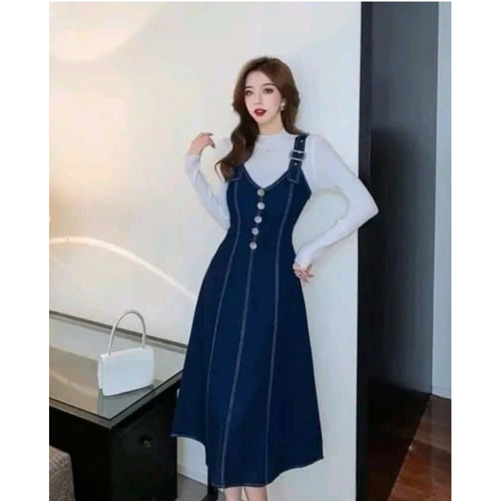 Women's Casual Denim Sleeveless Dress — Blue · 93_L