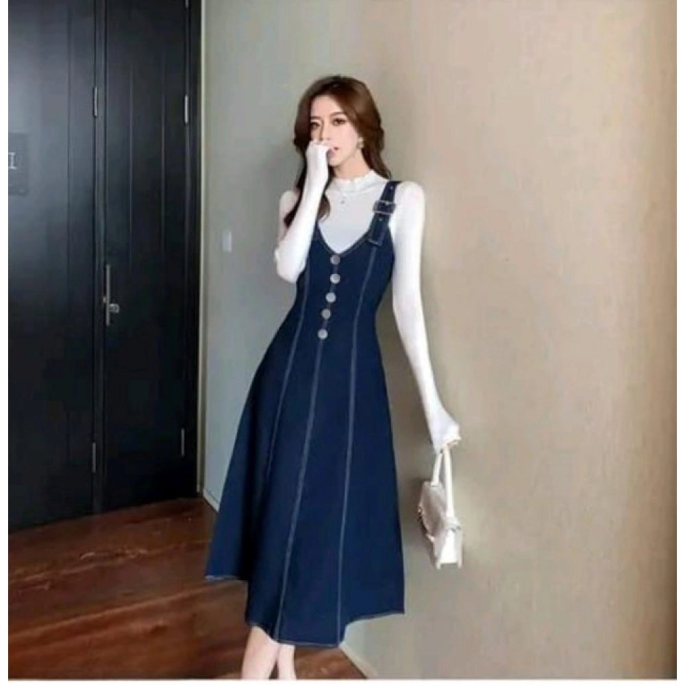 Women's Casual Denim Sleeveless Dress — Blue · 93_L