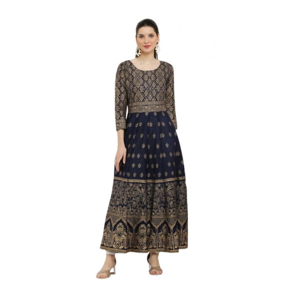 Women's Casual Rayon 3-4th Sleeves Anarkali Kurti — Blue