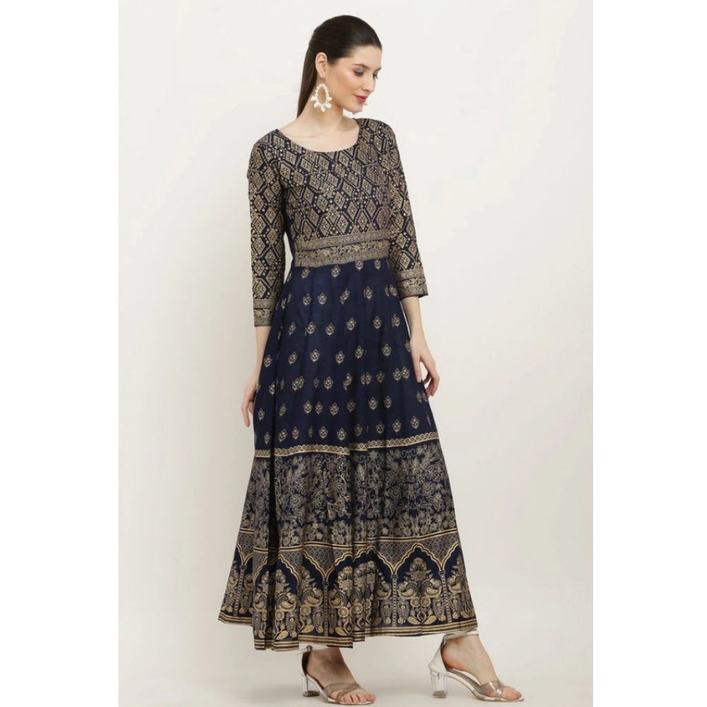 Women's Casual Rayon 3-4th Sleeves Anarkali Kurti — Blue