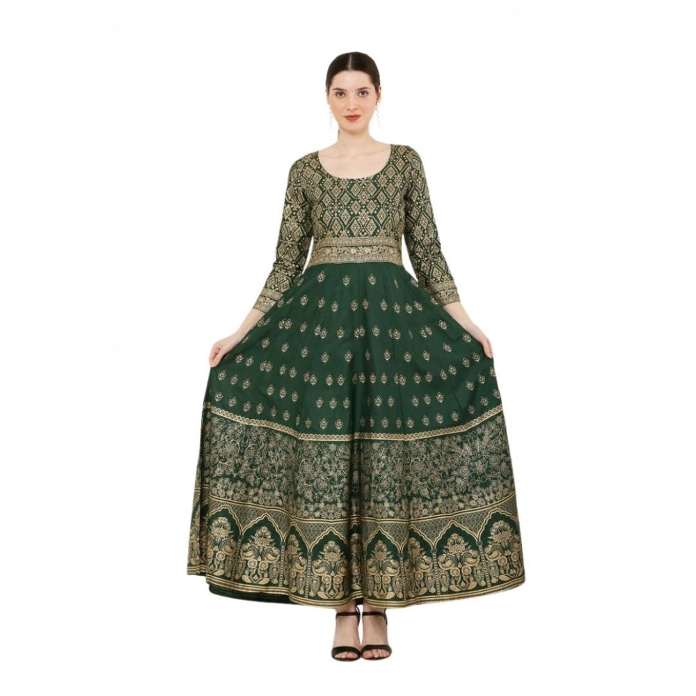 Women's Casual Rayon 3-4th Sleeves Anarkali Kurti — Green