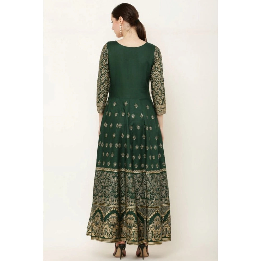 Women's Casual Rayon 3-4th Sleeves Anarkali Kurti — Green