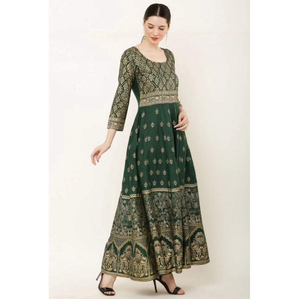 Women's Casual Rayon 3-4th Sleeves Anarkali Kurti — Green