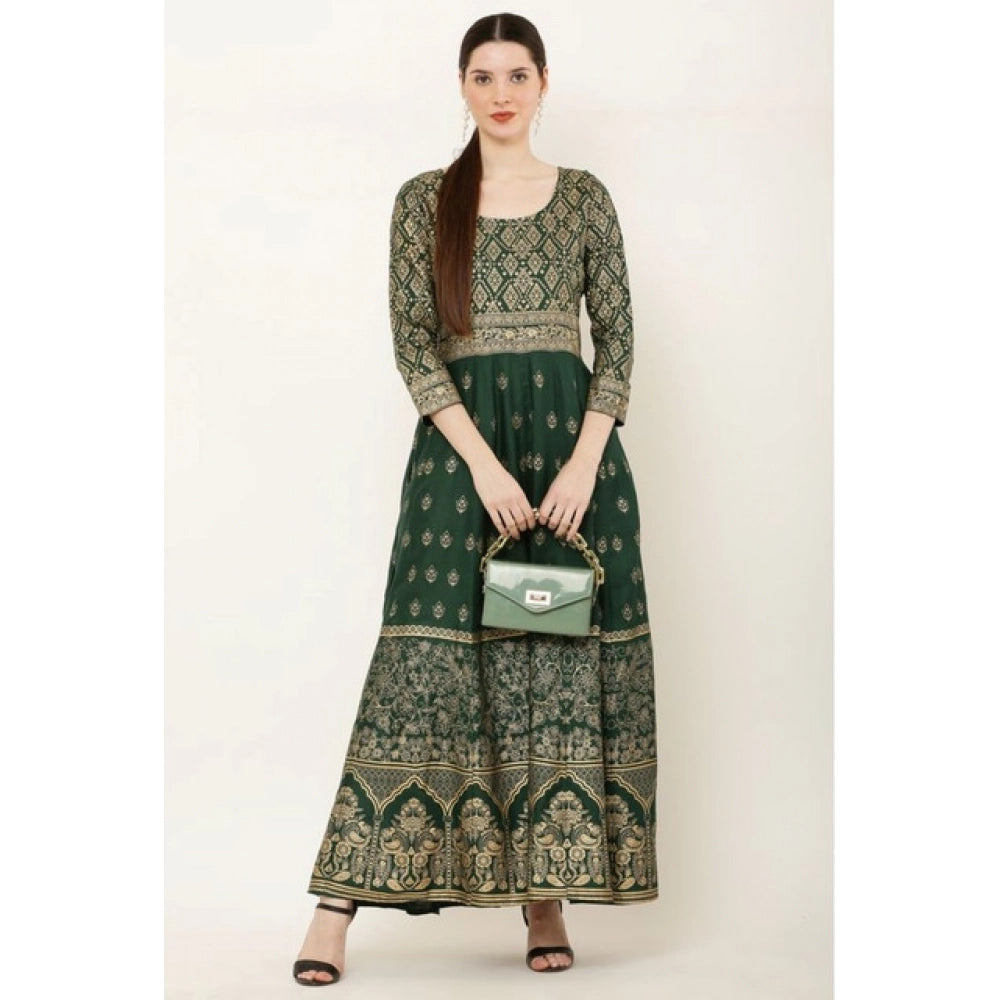 Women's Casual Rayon 3-4th Sleeves Anarkali Kurti — Green