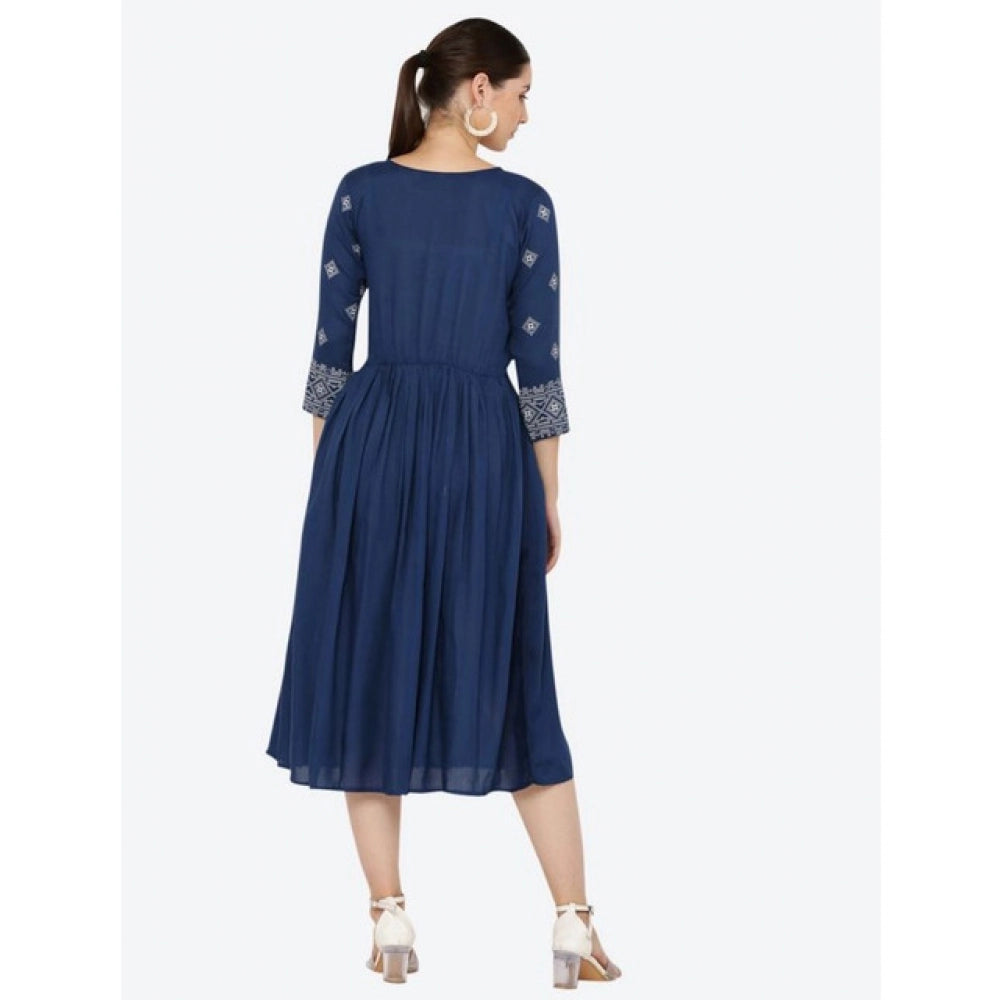 Women's Casual Rayon 3-4th Sleeves Kurti — Blue · 06_L