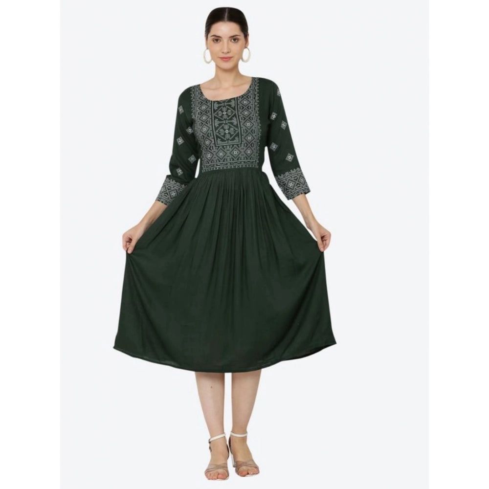 Women's Casual Rayon 3-4th Sleeves Kurti — Green