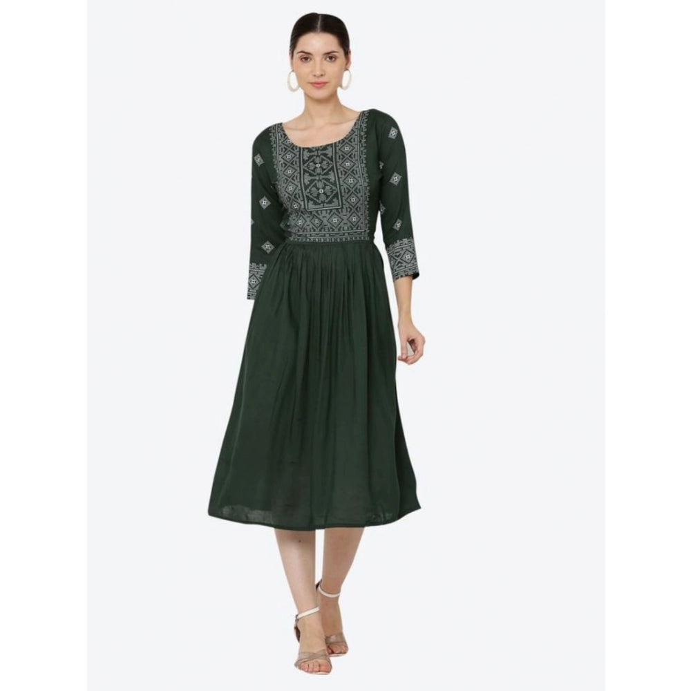 Women's Casual Rayon 3-4th Sleeves Kurti — Green