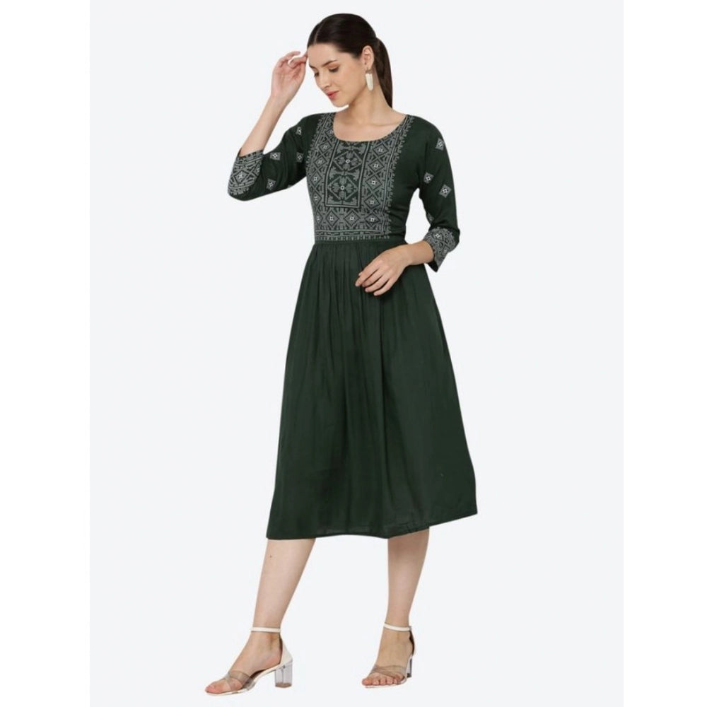 Women's Casual Rayon 3-4th Sleeves Kurti — Green