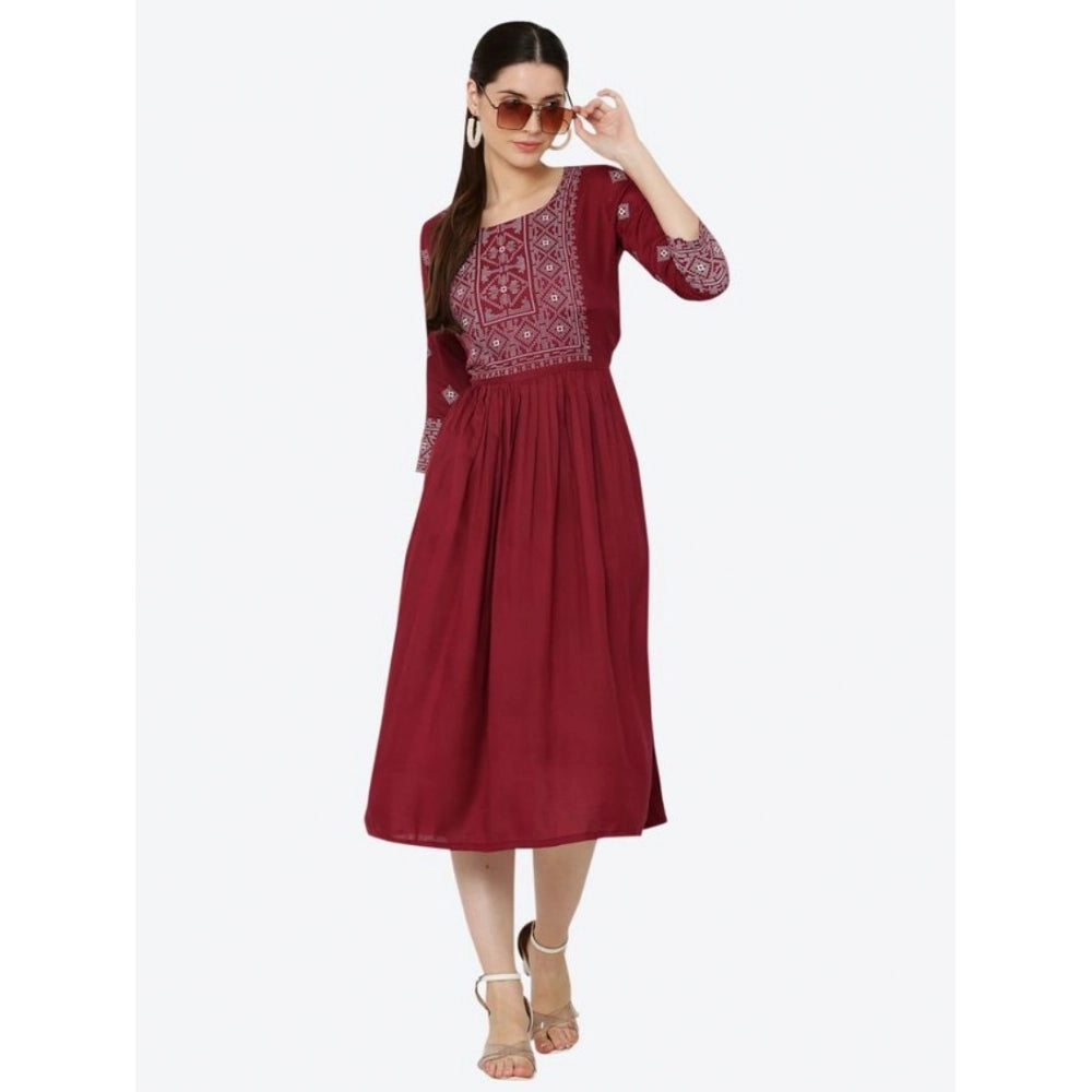 Women's Casual Rayon 3-4th Sleeves Kurti — Maroon · 08_M