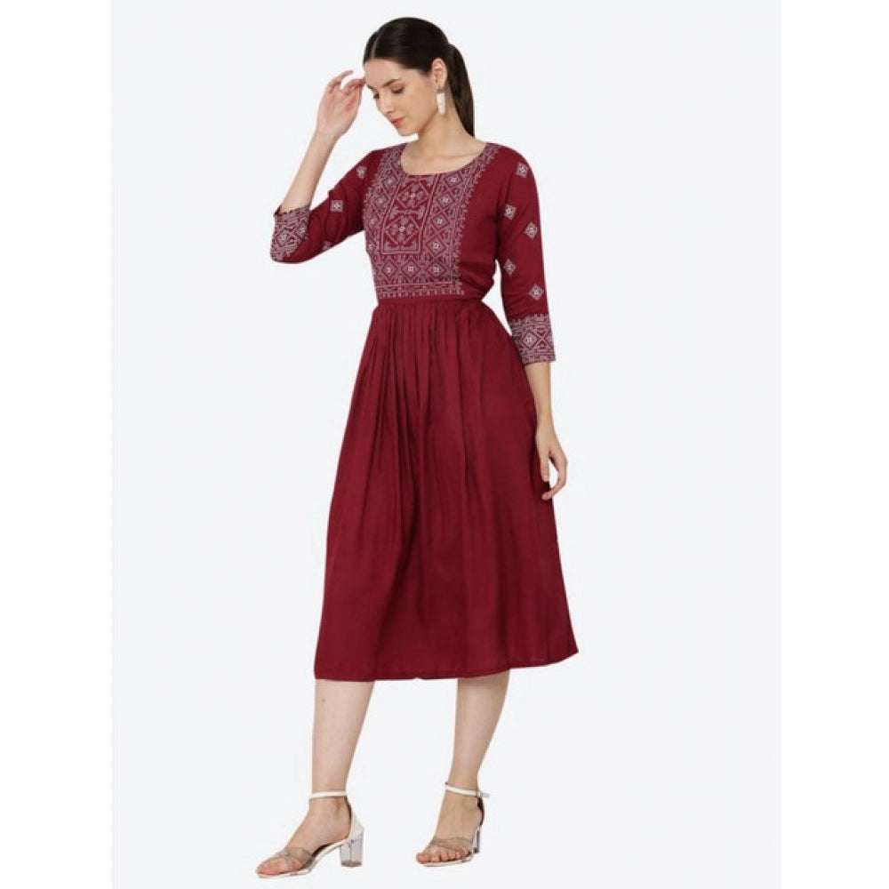 Women's Casual Rayon 3-4th Sleeves Kurti — Maroon · 08_M