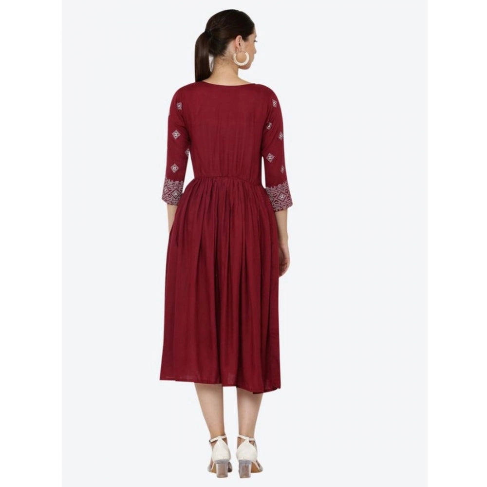 Women's Casual Rayon 3-4th Sleeves Kurti — Maroon · 08_M