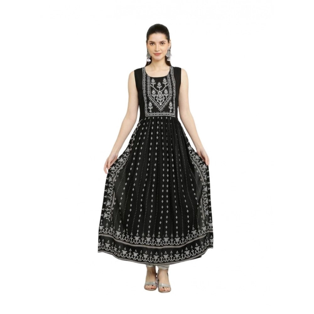Women's Casual Rayon Sleeveless Kurti — Black