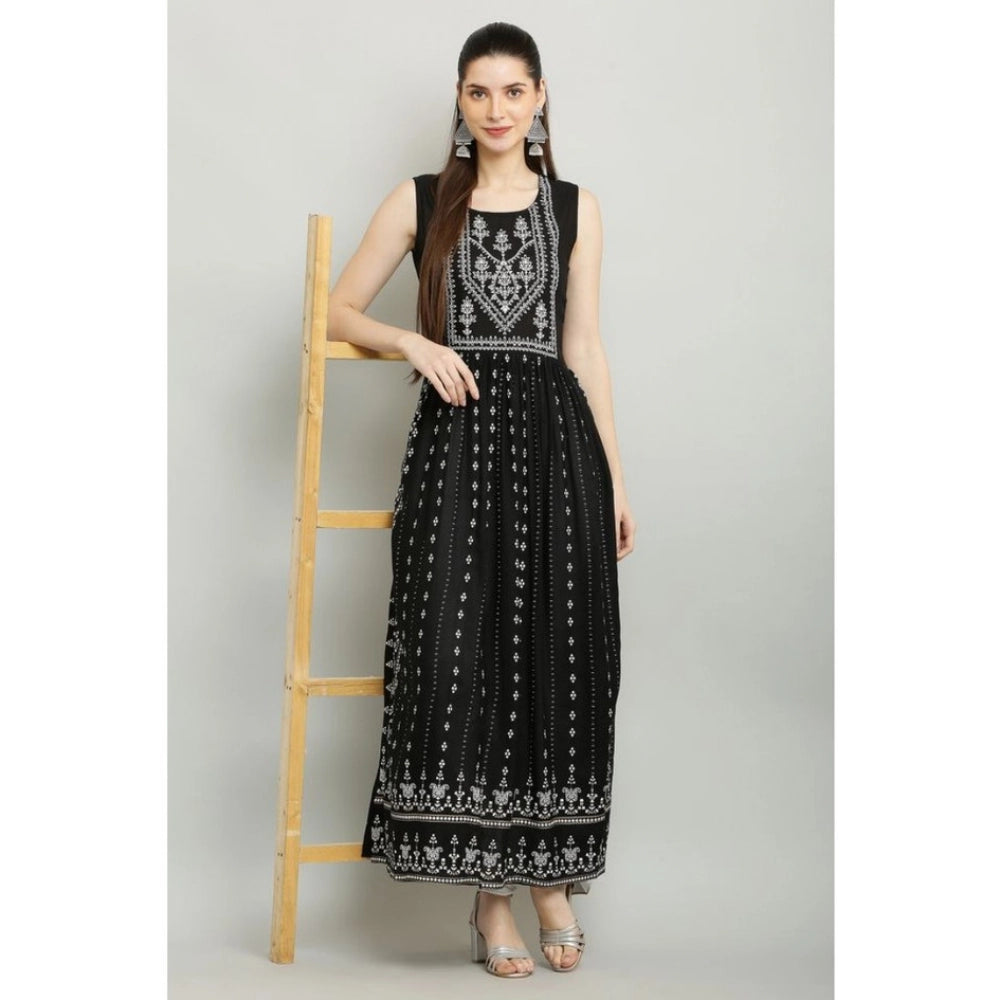 Women's Casual Rayon Sleeveless Kurti — Black