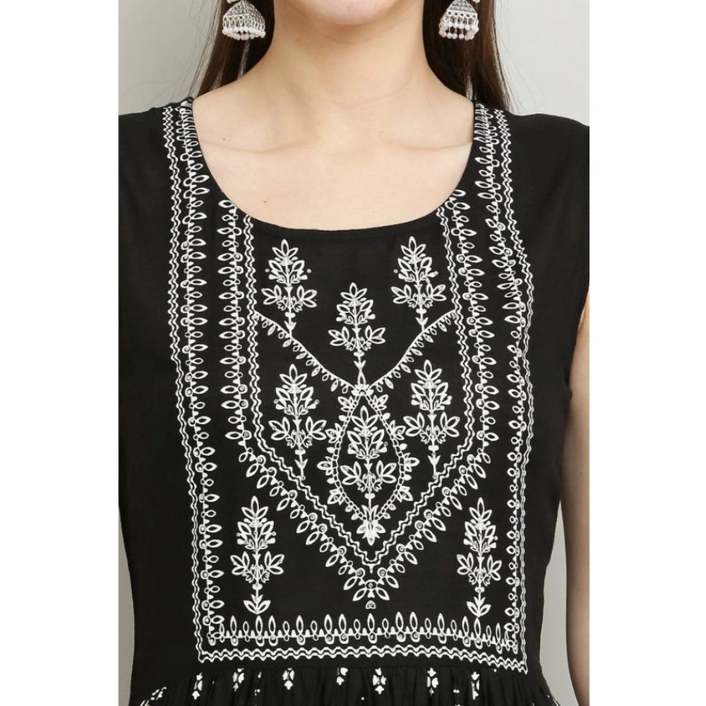 Women's Casual Rayon Sleeveless Kurti — Black