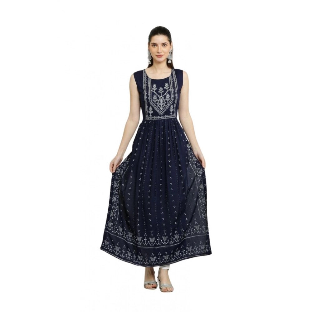 Women's Casual Rayon Sleeveless Kurti — Blue