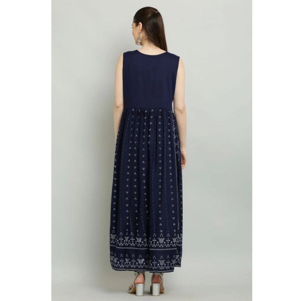 Women's Casual Rayon Sleeveless Kurti — Blue