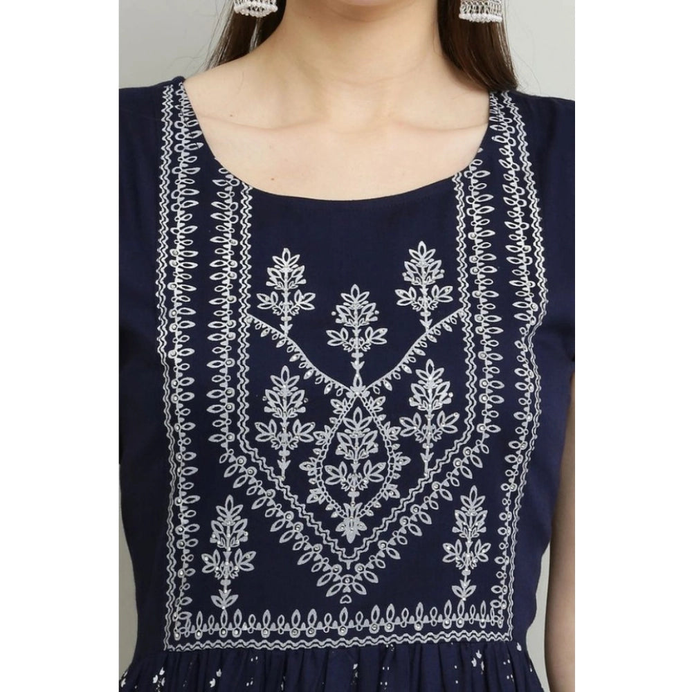 Women's Casual Rayon Sleeveless Kurti — Blue